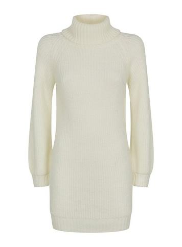 Womens Petite Ivory Roll Neck Cosy Dress, Ivory