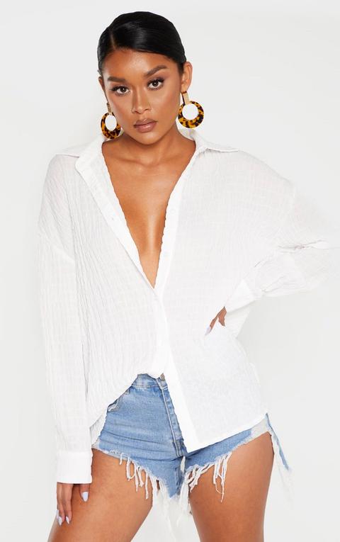 White Shirred Oversized Shirt