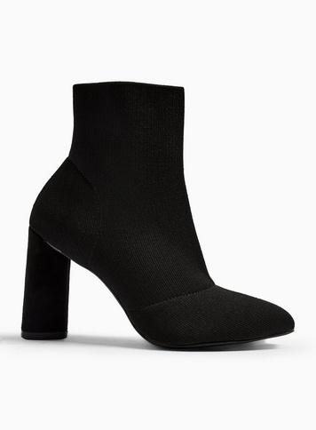 Womens Bobbi Black Knit Stretch Ankle Boots, Black