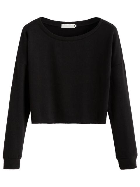 Black Dropped Shoulder Seam Crop T-shirt