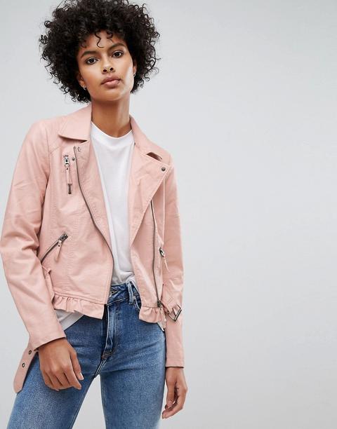 Vero Moda - Giacca Stile Motociclista Con Cintura In Pelle Sintetica - Rosa