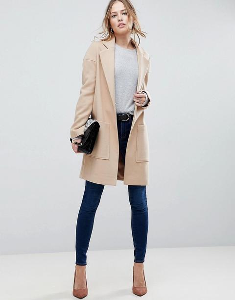 Asos Design Crepe Pocket Detail Coat-stone