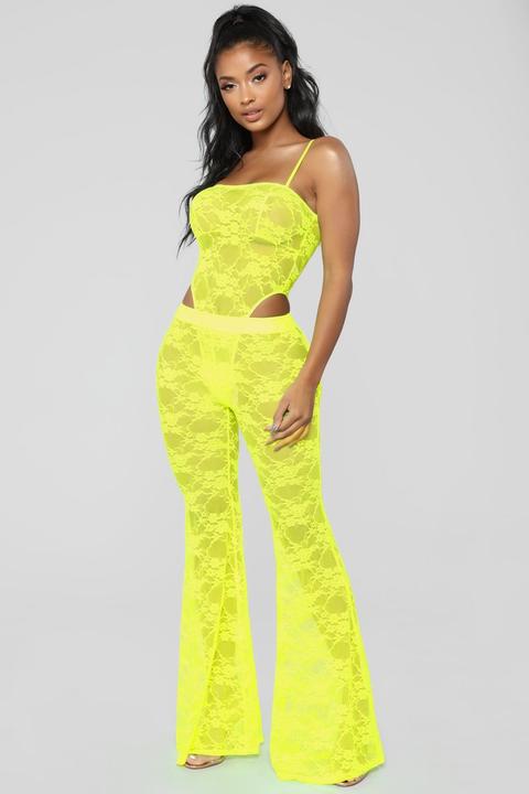 Love Glow Lace Pant Set - Neon Yellow