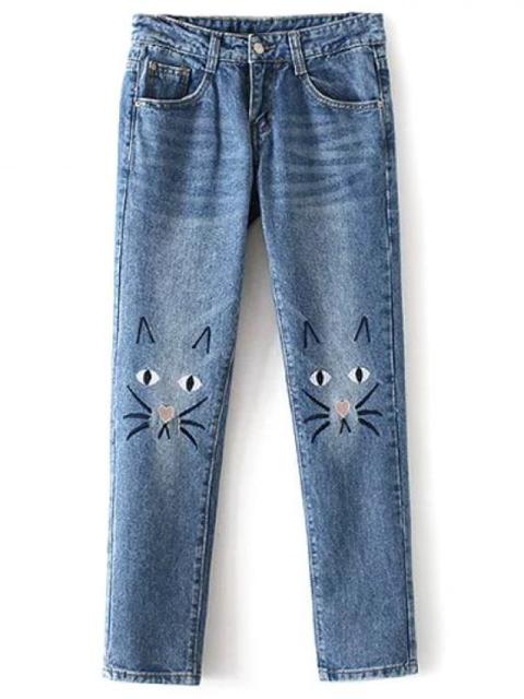 Bolsillos Gato De La Historieta De Los Pantalones Vaqueros Bordados