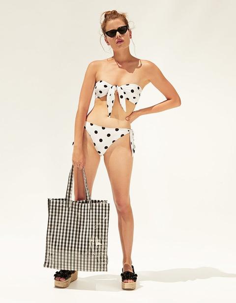 Top Bikini A Fascia A Pois Bianco