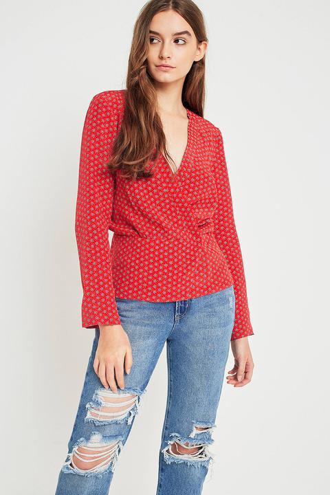 Urban Outfitters Printed Wrap V-neck Blouse - Womens M