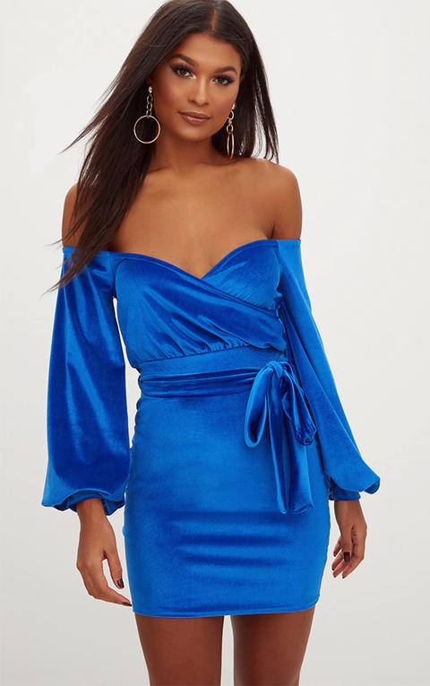pretty little thing blue velvet dress