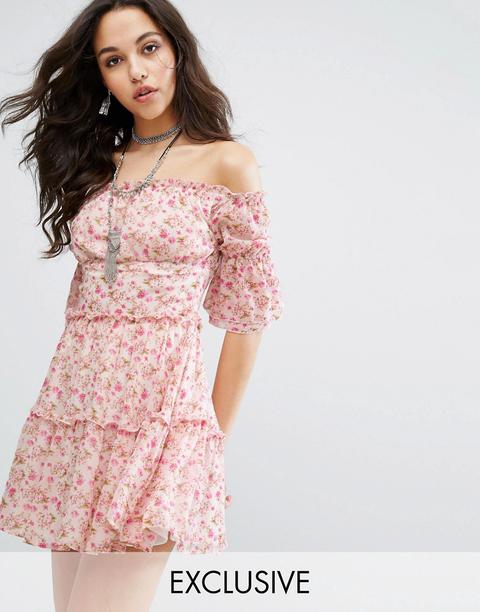 Missguided Off The Shoulder Floral Print Mini Dress from ASOS on 21 Buttons