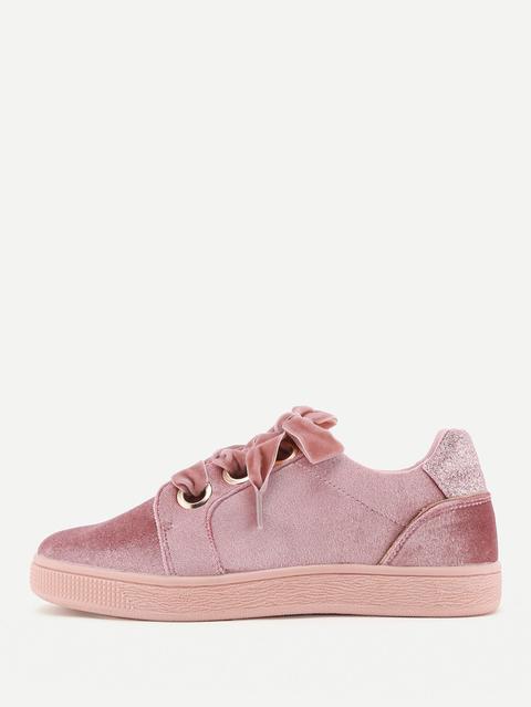 Lace Up Low Top Velvet Sneakers