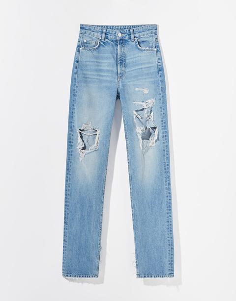 Jeans Straight High Rise Rotos