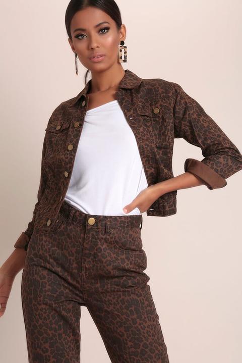 Brown Leopard Print Denim Jacket