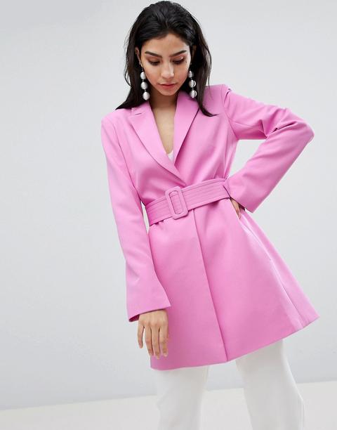 Asos Design - Blazer Lungo Con Cintura - Rosa