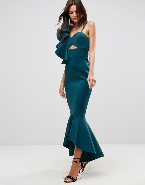 Vestido Largo Asimétrico Con Volante En El Bajo De Asos Premium