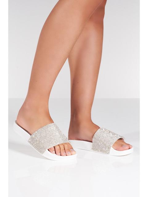 White Diamante Strap Sliders