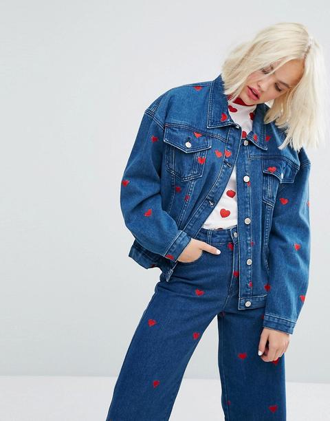 Lazy Oaf - Love - Giacca Di Jeans Oversize Con Cuori In Coordinato - Blu