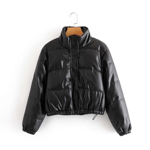 Zip Up Snap Button Elastic Hem Puffer Jacket