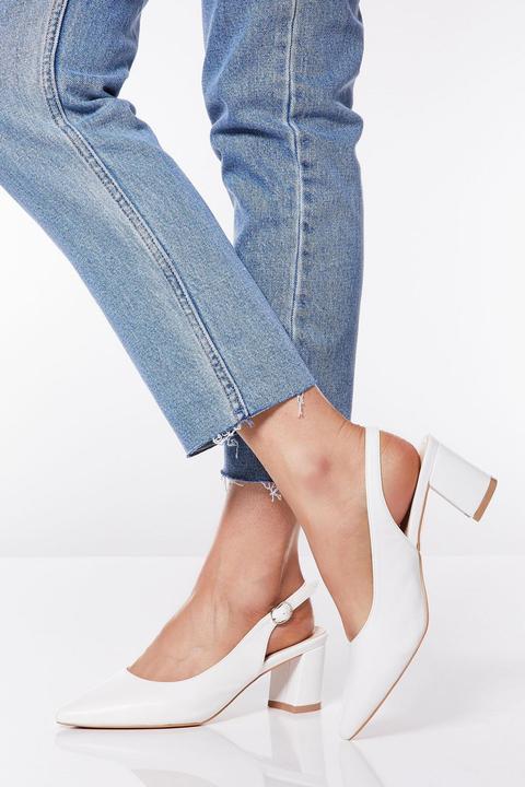 white slingback low heel shoes