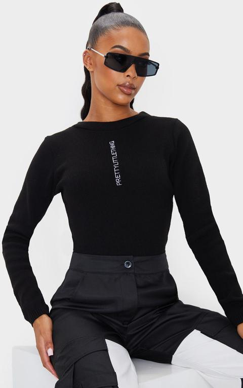 Prettylittlething Black Knitted Bodysuit