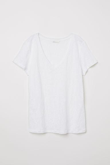 Camiseta De Lino - Blanco