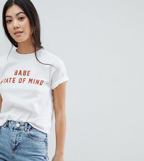 Miss Selfridge Petite - T-shirt Con Scritta - Bianco