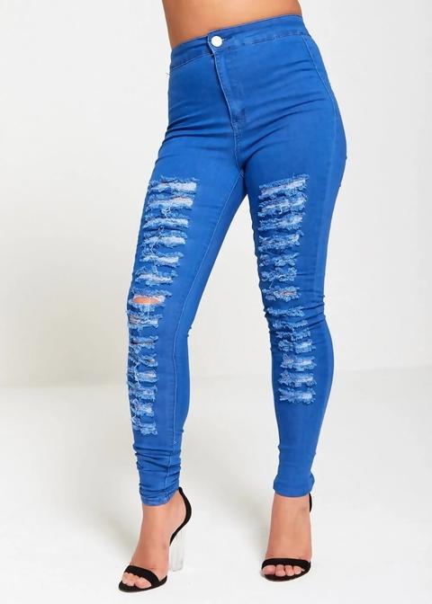 Blue Extreme Distressed Disco Skinny Jeans