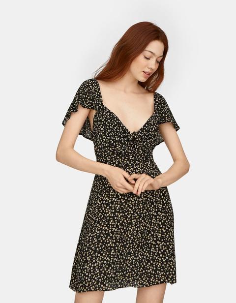 Vestito Corto Con Volant Nero
