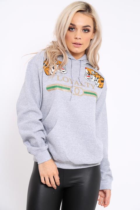 Grey Loyalty Tiger Slogan Sweatshirt - Tiffanie