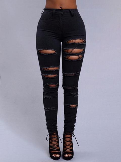 Black Random Ripped Details Pockets Denim Jeans