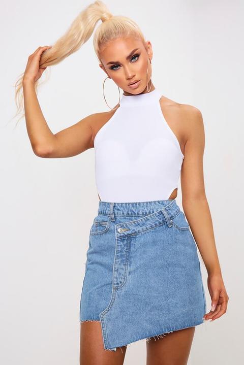 asymmetrical denim mini skirt