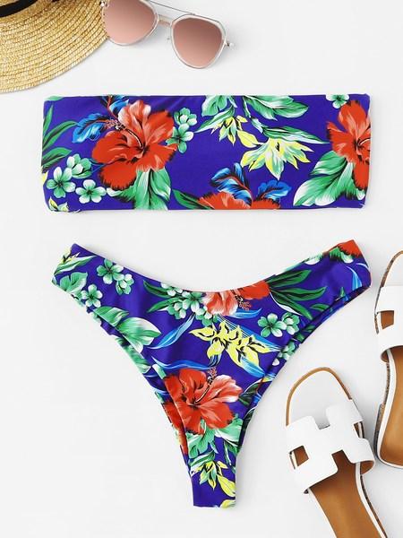 Bikini A Fascia Con Stampa Floreale