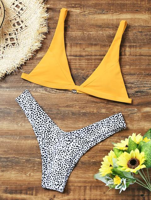 Bikini Tagliato Alto Stampa Di Leopardo White Yellow Black