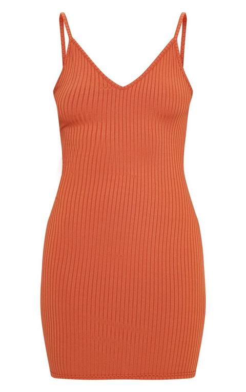 orange strappy bodycon dress