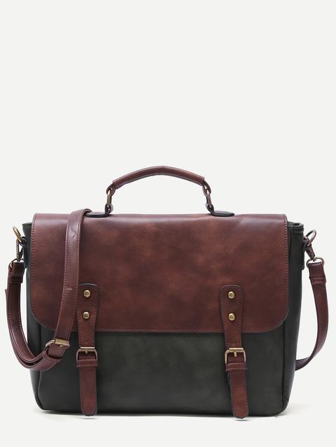 Borsa A Cartella Pu Con Borchie - Blocco Di Colore