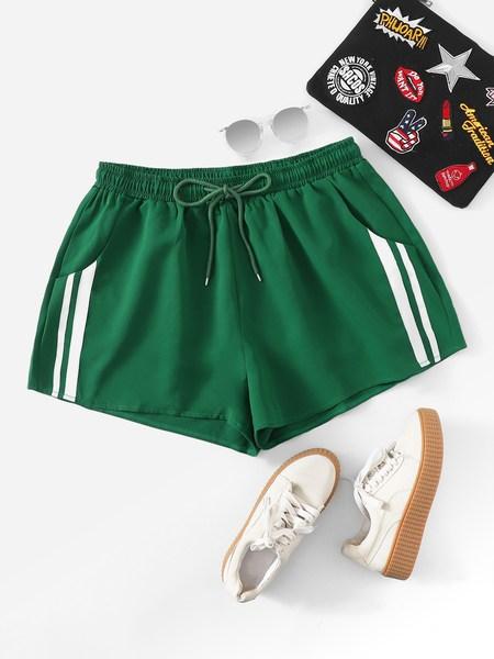 Shorts De Rayas Con Bolsillo De Cintura Con Cordón-grande