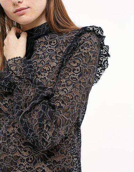 Maglietta Di Pizzo Elastica Con Fiocco Nero