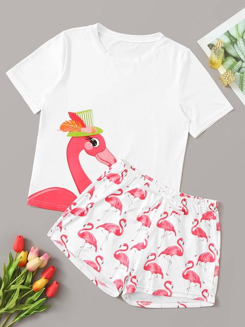 Set Pigiama Con Stampa Flamingo