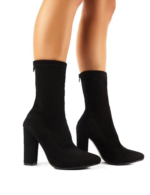 Montreal Sock Fit Ankle Boots In Black Faux Suede