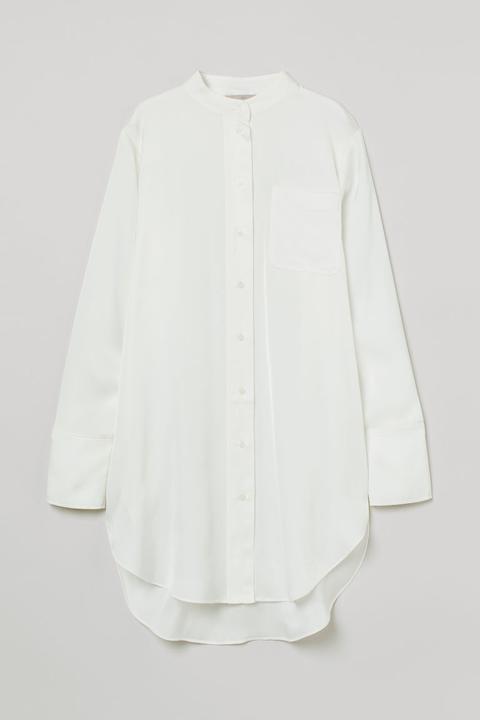 Camisa De Satén Oversize - Blanco