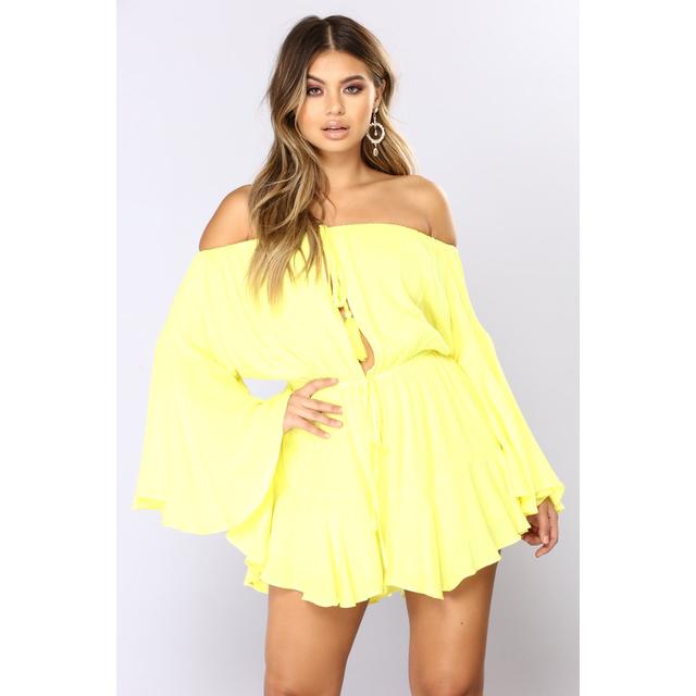 yellow off shoulder jumpsuit