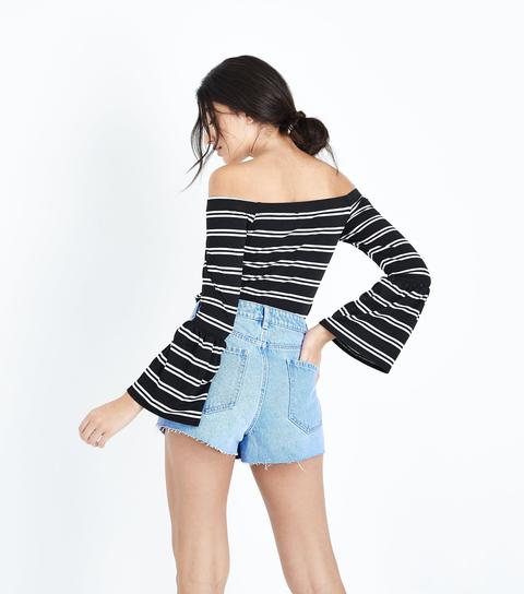 Blue Distressed Denim Mom Shorts New Look