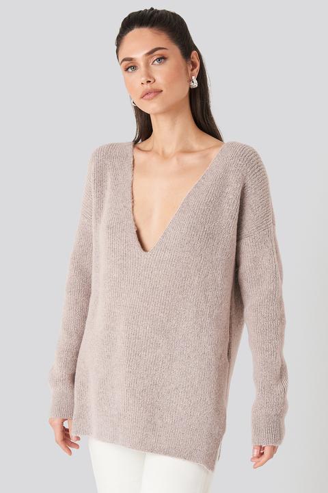 Oversized V Neck Knitted Sweater Rosa