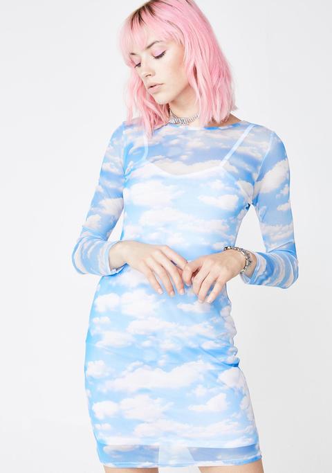 Cloud Print Mesh Dress