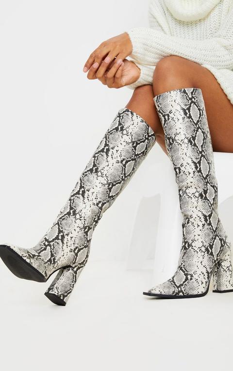 Bottes Hautes Carrées Serpent À Talon Bloc, Snake Print