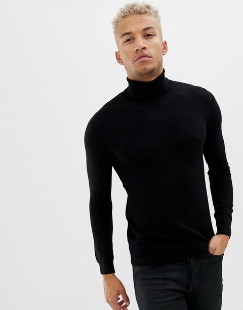 Pull&bear - Maglione Nero Con Collo Alto - Nero
