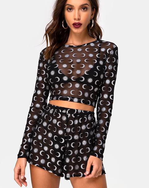 Bonnie Crop Top In Over The Moon Black With Glitter