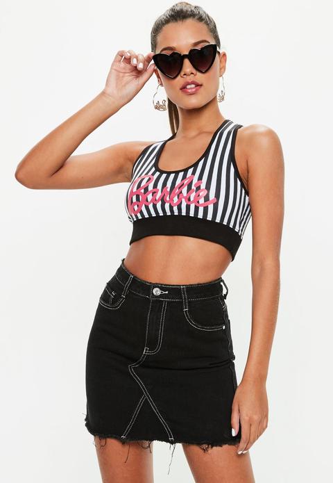 Barbie X Missguided Black Stripe Bralet, Black