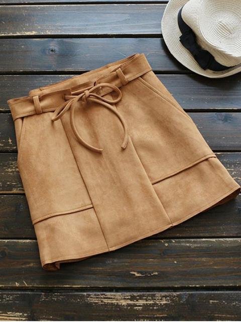 Faux Suded Belted Skirt