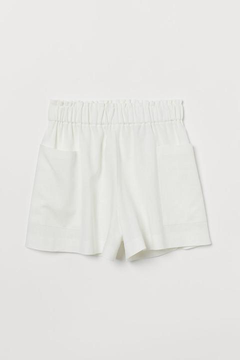 H & M - Shorts Misto Lino High Waist - Bianco