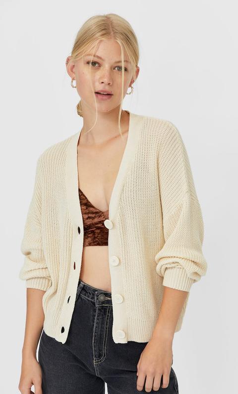 Stradivarius Cardigan Spalla Bassa Femminile Vaniglia S