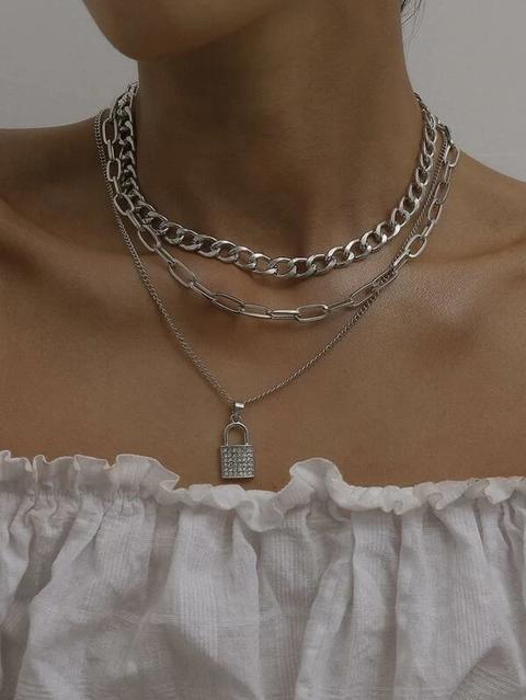 2 Pièces Collier À Chaîne Avec Pendentif De Serrure